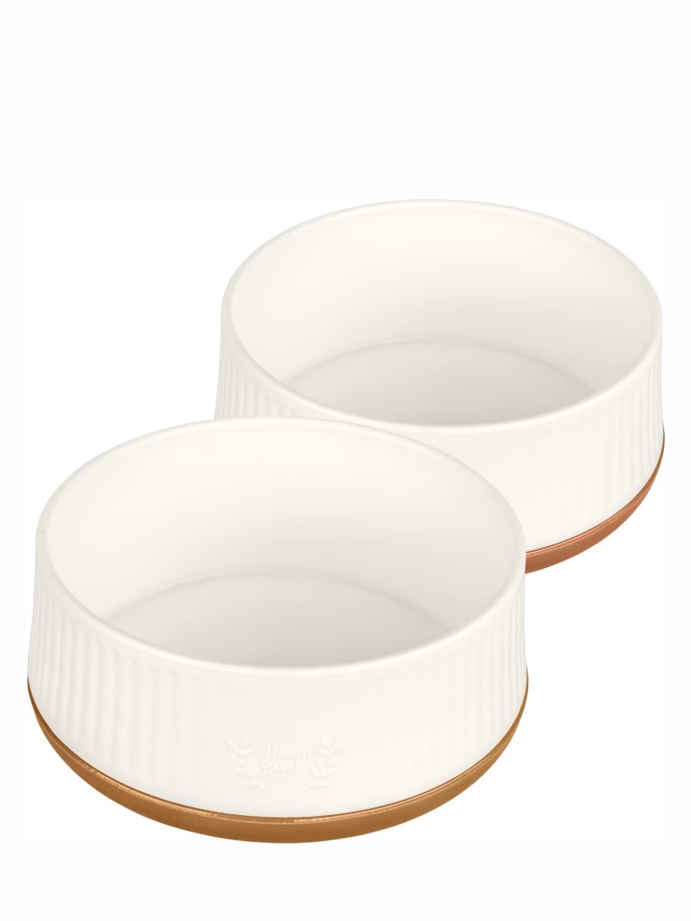 White Ceramic Dog Bowl Duo with Tan Base - Stylish Pet Feeding Set